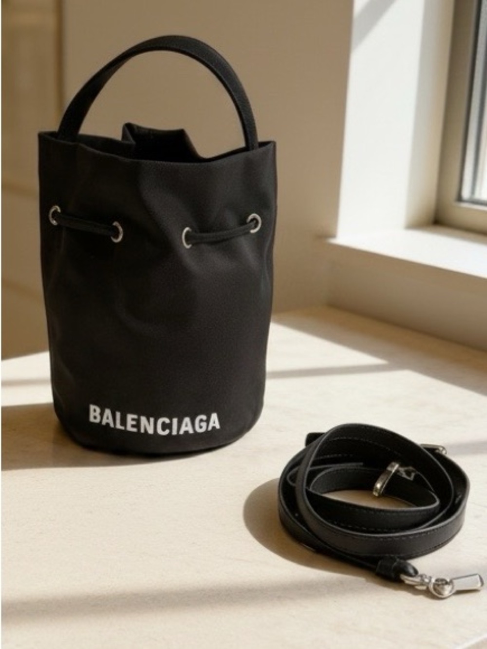 NWT Balenciaga Wheel XS Nylon Bucket Bag Black
